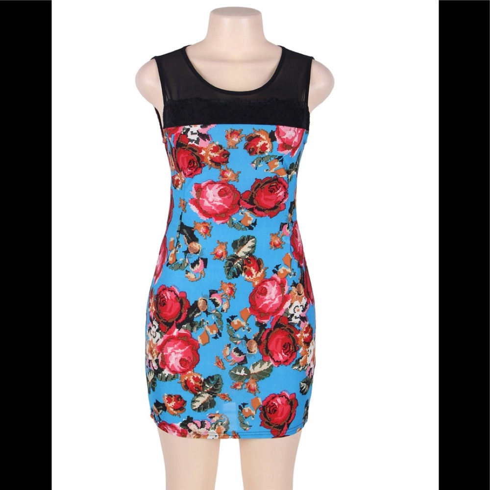 Sky Blue with Floral Print Dress